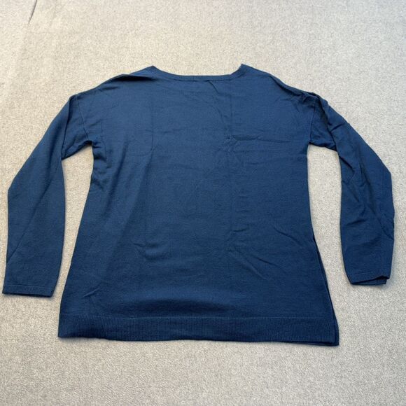Talbots Sweater Womens Medium Wool Blend Blue Pull Over Button Sides Ribbed Hem - Picture 2 of 7